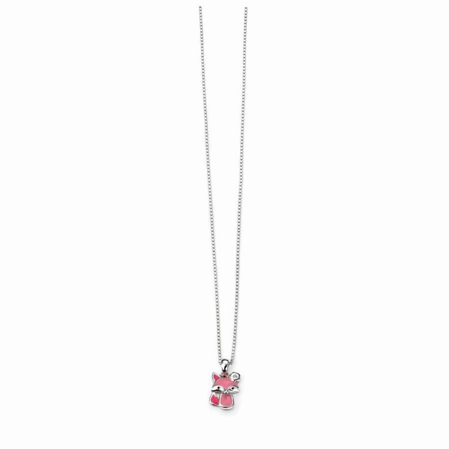 Silver & Pink Enamel Diamond Set Fox Pendant texture-silver-ornament  