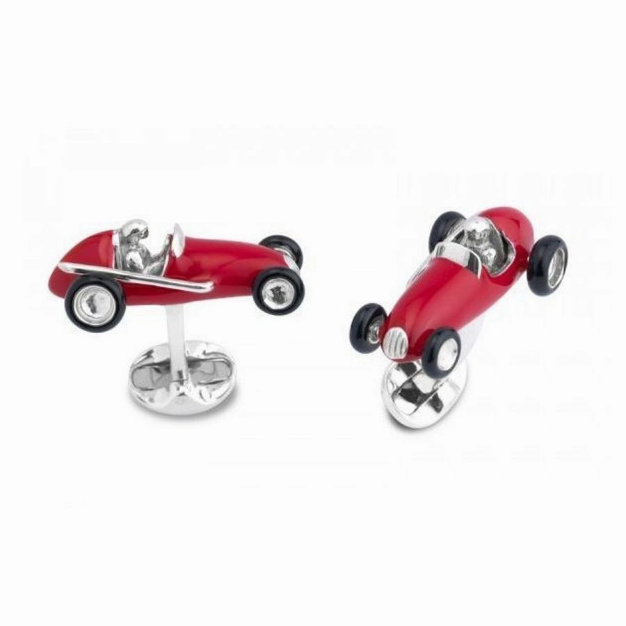 Silver & Red Enamel Race Car Cufflinks texture-silver-ornament  