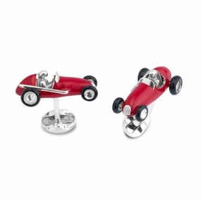 Silver & Red Enamel Race Car Cufflinks texture-silver-ornament  