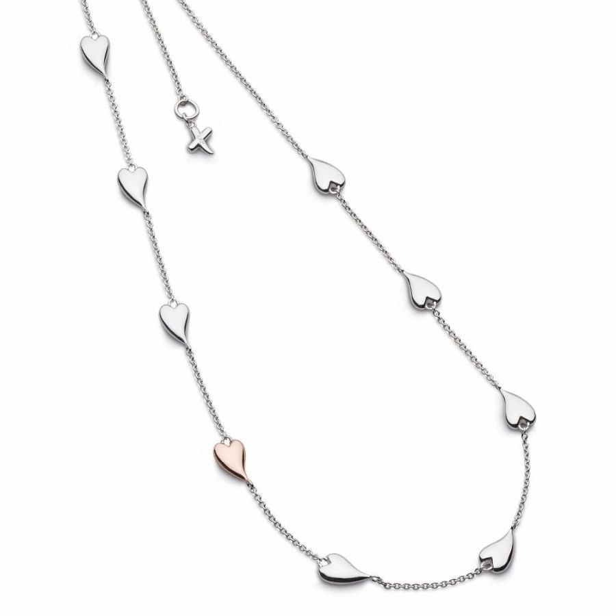 Silver & Rose Gold Plated Desire Kiss Blush Heart Station Necklace texture-silver-ornament  