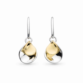 Silver & Yellow Gold Plated Blossom Enchanted Petal Golden Drop Earrings texture-silver-ornament  