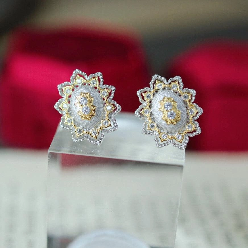 Silver And Gold Plated Snowflake Split Colour Earrings