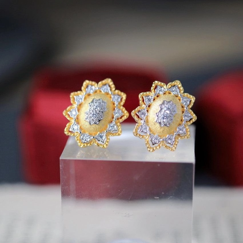 Silver And Gold Plated Snowflake Split Coloured Earrings