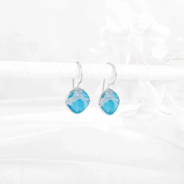Silver Aqua Blue Crystal Earrings