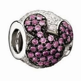 silver bead - jewelled Mickey - pink & clear crystal texture-silver-ornament  