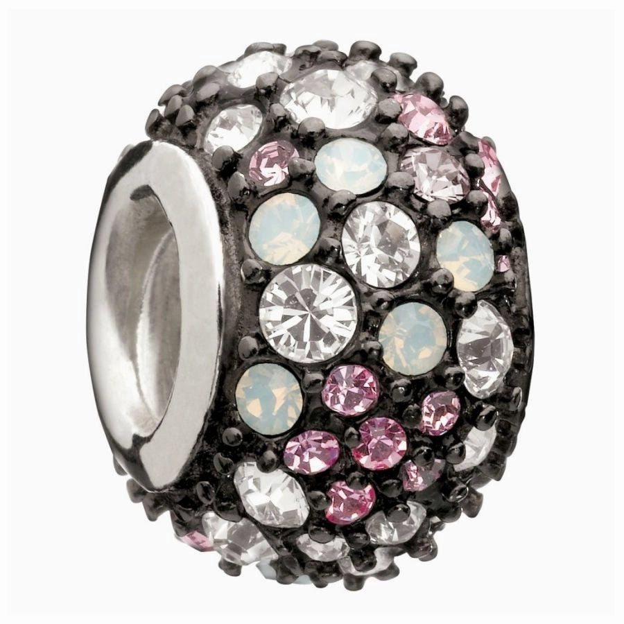 Silver Bead - pink & black jewelled kaleidoscope texture-silver-ornament  