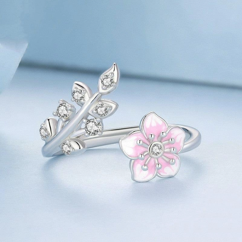 Silver Charm Gradual Pink Flower Ring