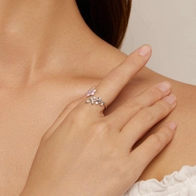 Silver Charm Gradual Pink Flower Ring 