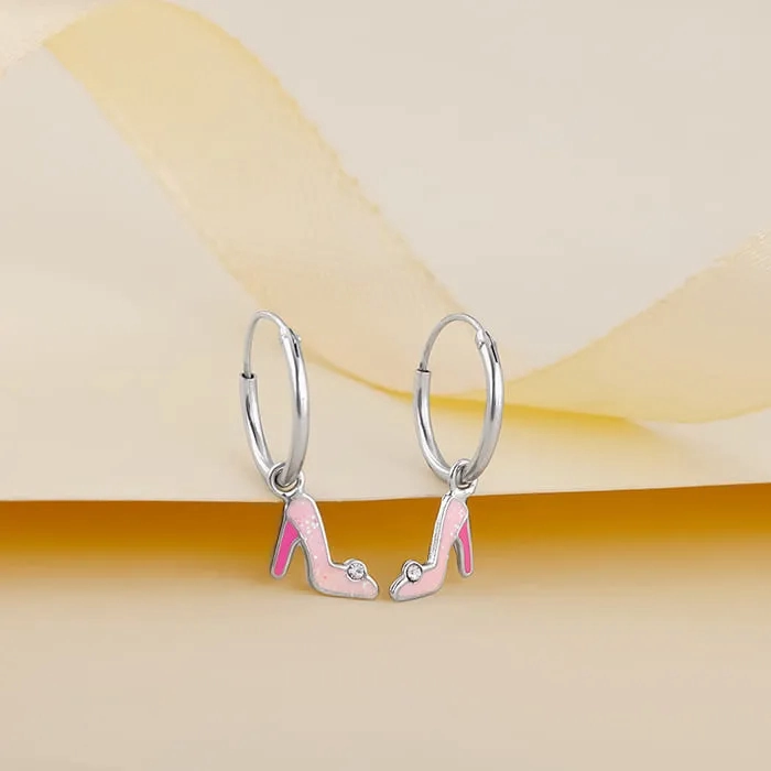 Silver Cinderella Shoes Kids Hoop Earrings (4-12 yrs)