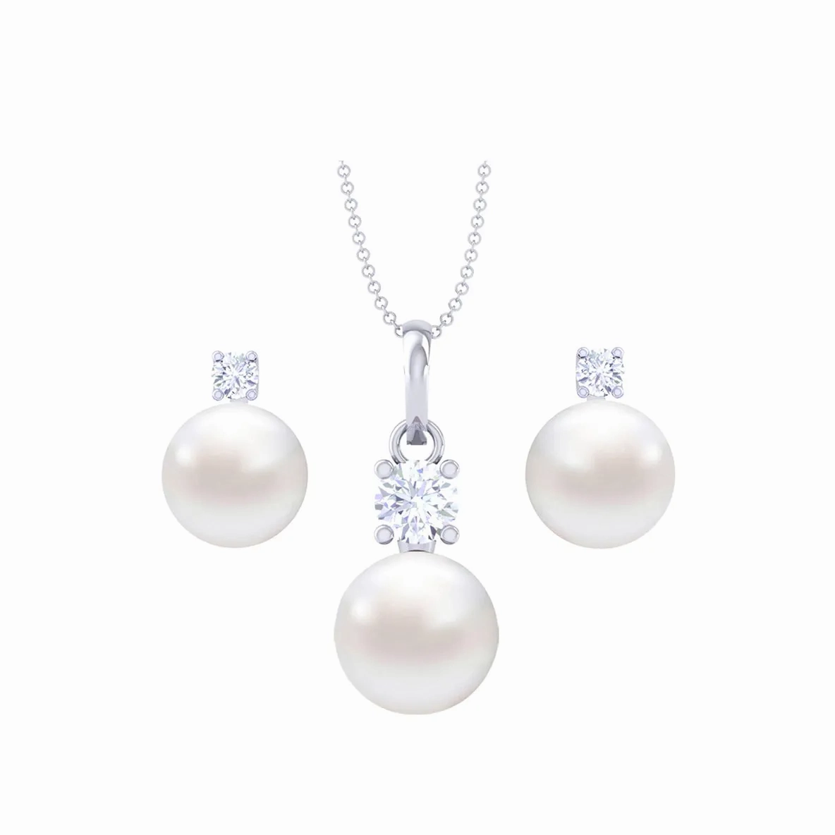 Silver Classic Pearl Jewellery Set
