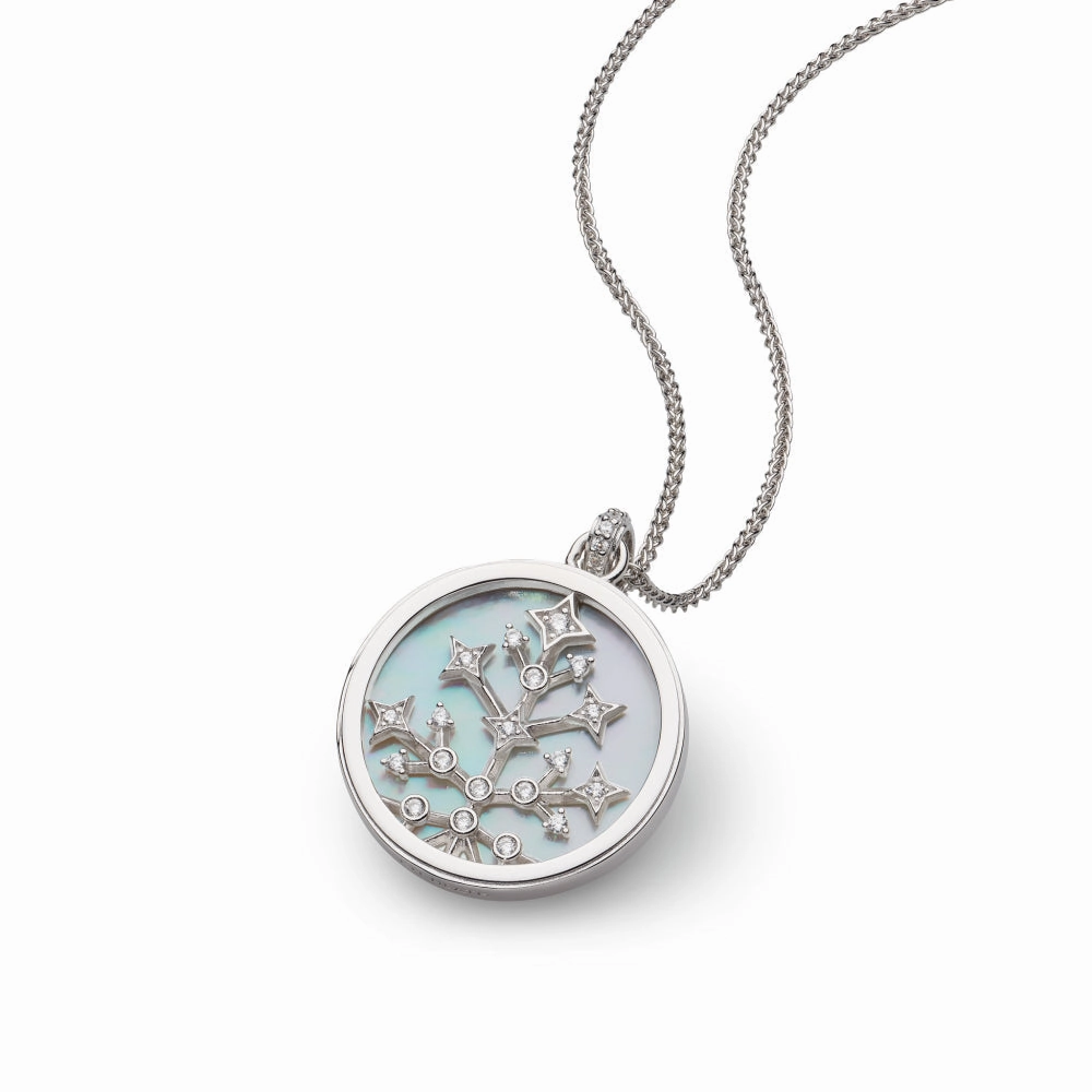Silver Cleste Astoria Family Tree of Life Mother of Pearl Double Sided Necklace