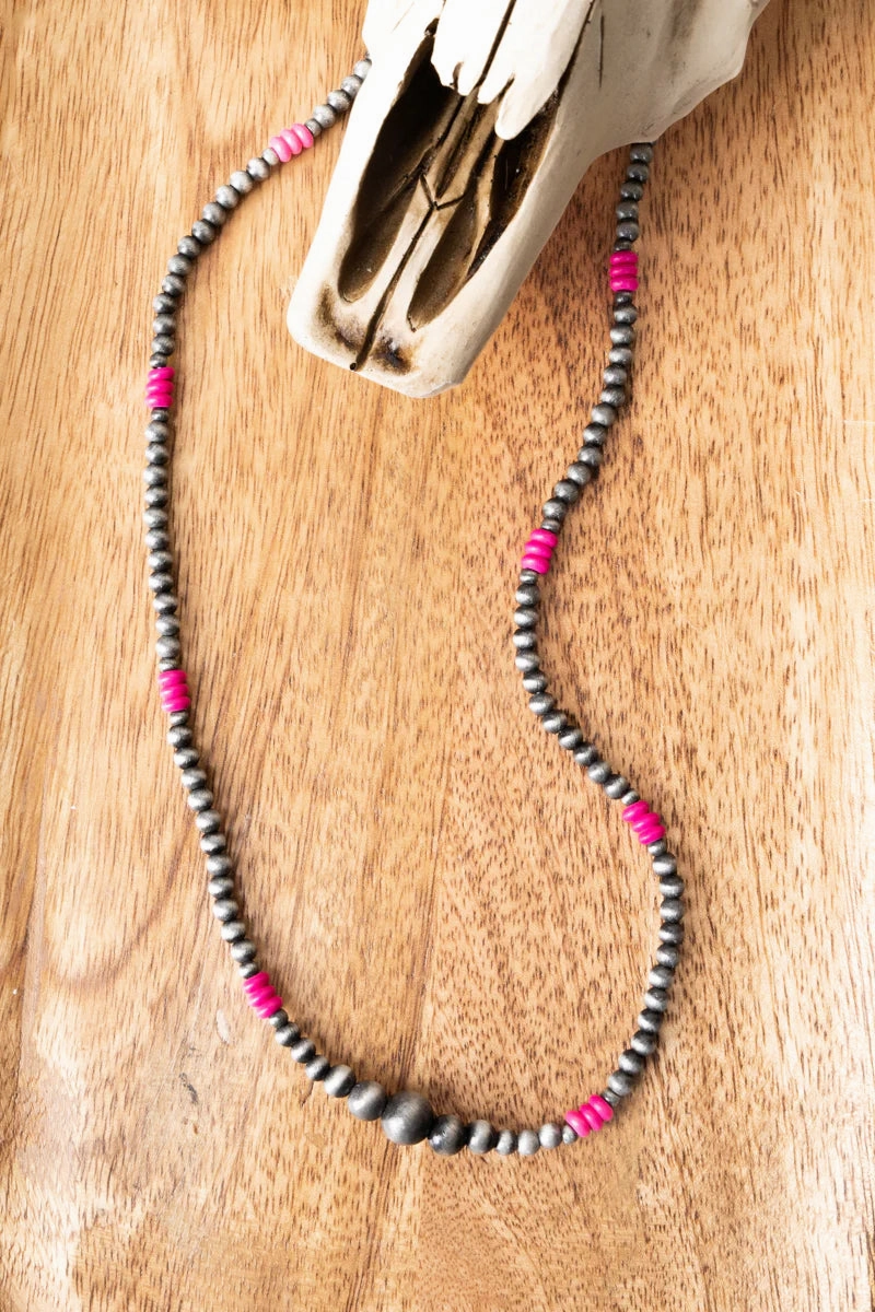 Silver Cliff Pink Beaded Necklace texture-rose-gold  