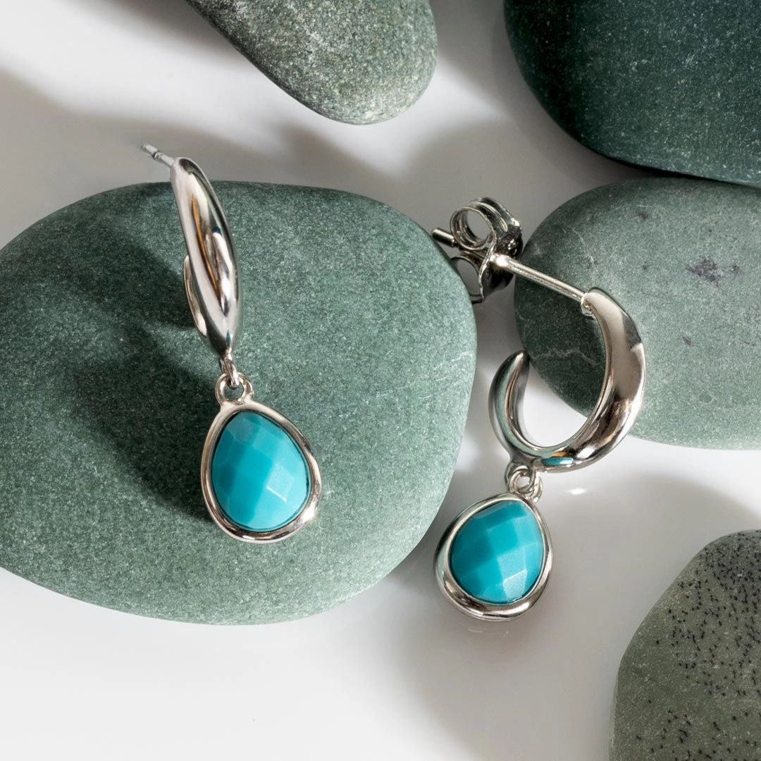 Silver Coast Pebble Azure Magnesite Semi Hoop Drop Earrings