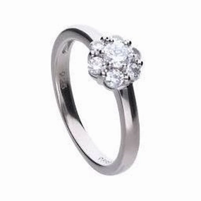 Silver Cubic Zirconia Flower Cluster Ring texture-silver-ornament  