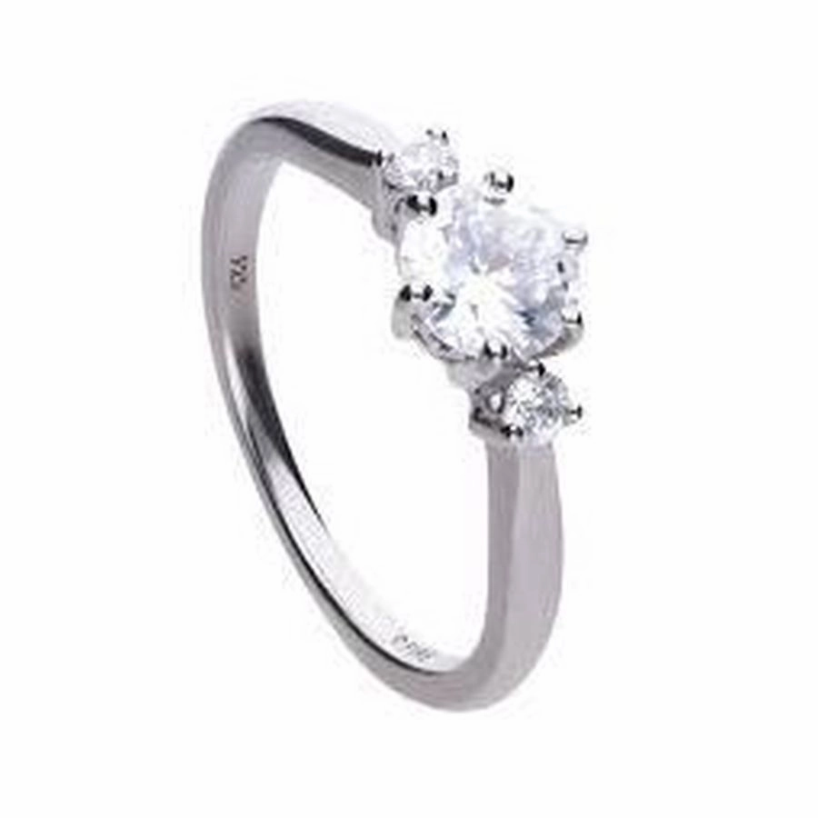 Silver Cubic Zirconia Set Three Stone Ring, size K texture-silver-ornament  