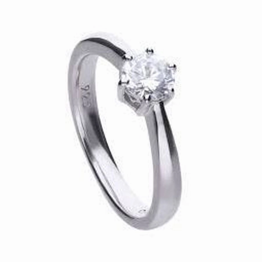 Silver Cubic Zirconia Solitaire Ring, size L texture-silver-ornament  