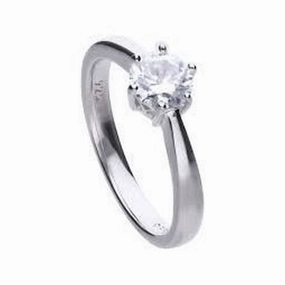 Silver Cubic Zirconia Solitaire Ring, size P texture-silver-ornament  