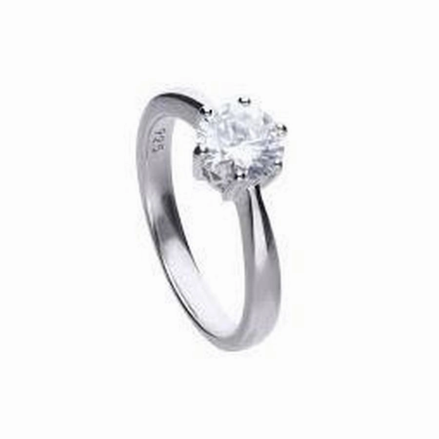 Silver Cubic Zirconia Solitaire Ring, size R 1/2 texture-silver-ornament  