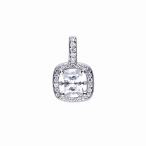 Silver Cushion Shaped Cubic Zirconia Halo Cluster Pendant texture-silver-ornament  