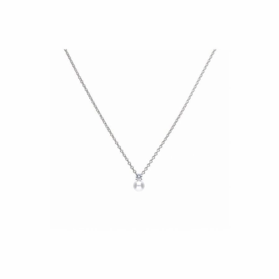 Silver CZ & Imitation Pearl Drop Pendant texture-silver-ornament  