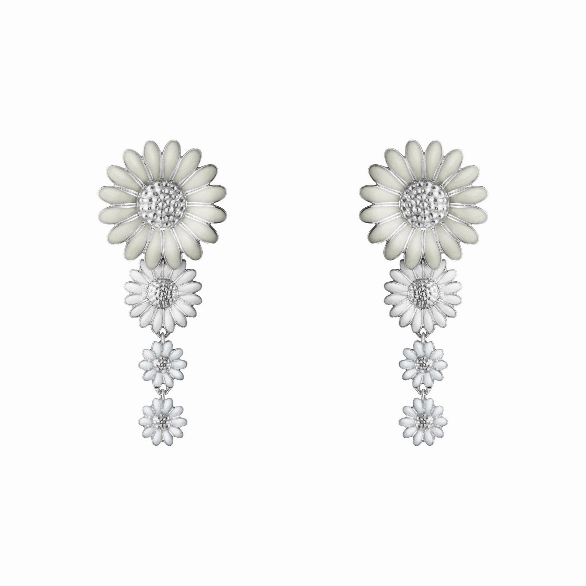 Silver Daisy Medium Drop Earrings texture-silver-ornament  