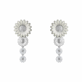 Silver Daisy Medium Drop Earrings texture-silver-ornament  
