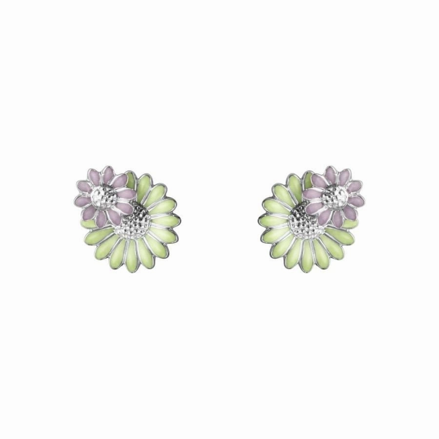 Silver Daisy Stud Earrings texture-silver-ornament  