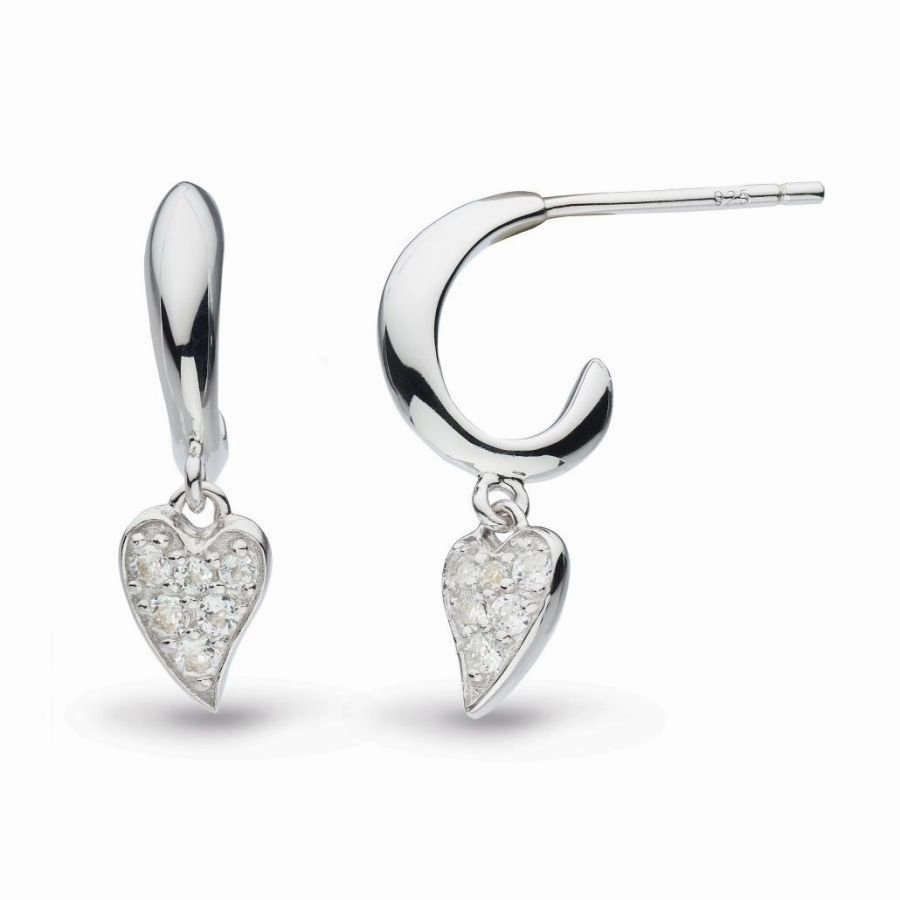 Silver Desire Precious White Topaz Heart Hoop Drop Earrings texture-silver-ornament  