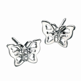 Silver Diamond Set Butterfly Stud Earrings texture-diamond  