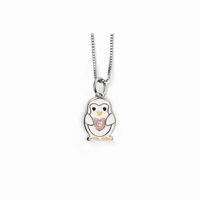 Silver Diamond Set Enamel Penguin Pendant & Chain texture-silver-ornament  