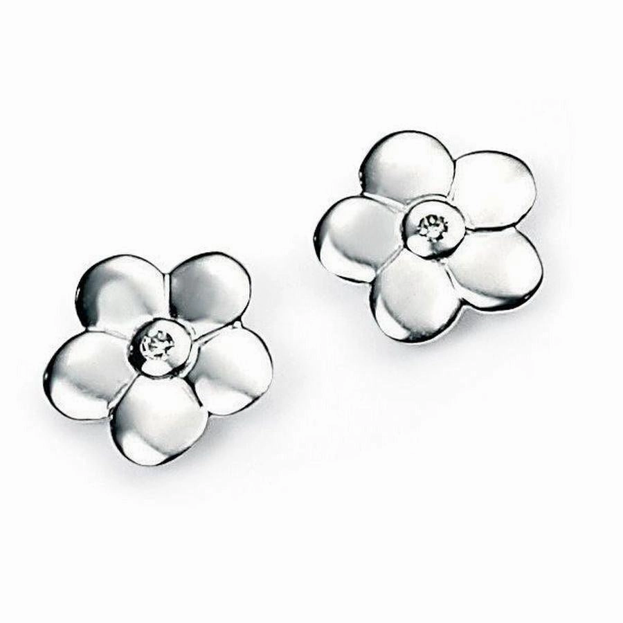 Silver Diamond Set Flower Stud Earrings texture-diamond  