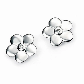 Silver Diamond Set Flower Stud Earrings texture-diamond  