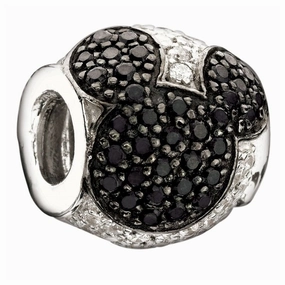 Silver Disney Charm - Jewelled Mickey Black & Clear texture-silver-ornament  