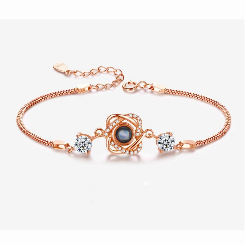 Silver Double Heart Projection Bracelet Ladies Simple