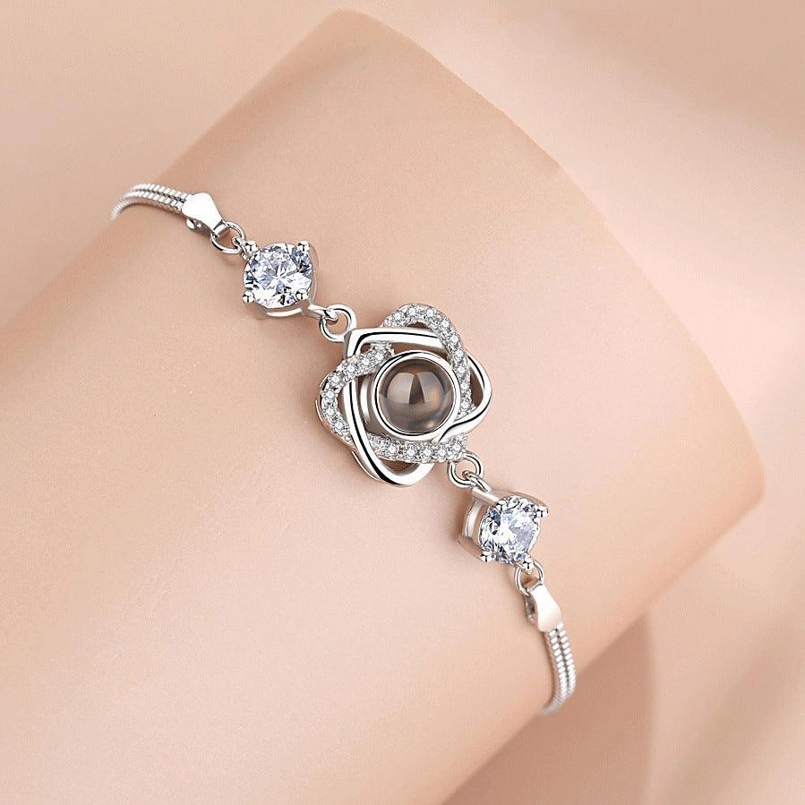 Silver Double Heart Projection Bracelet Ladies Simple