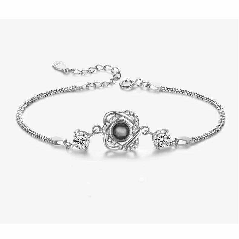 Silver Double Heart Projection Bracelet Ladies Simple