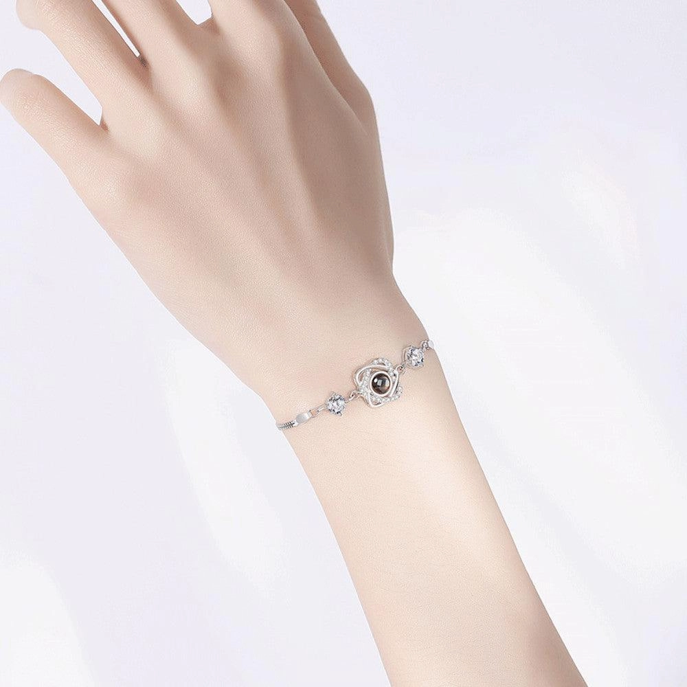 Silver Double Heart Projection Bracelet Ladies Simple 