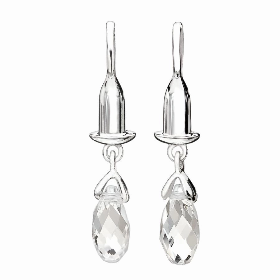 Silver Earring Bead Drops - Clear Briolette texture-silver-ornament  