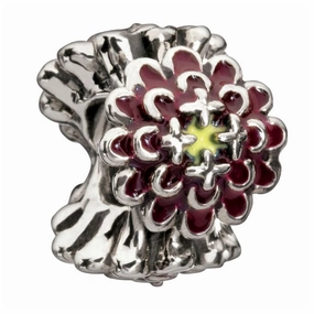 Silver enamel bead - Burgandy Blooming Zinnia texture-silver-ornament  