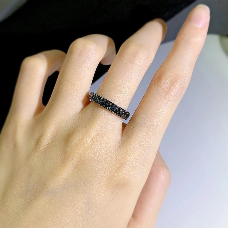 Silver Fashion Black Diamond Stackable Ring