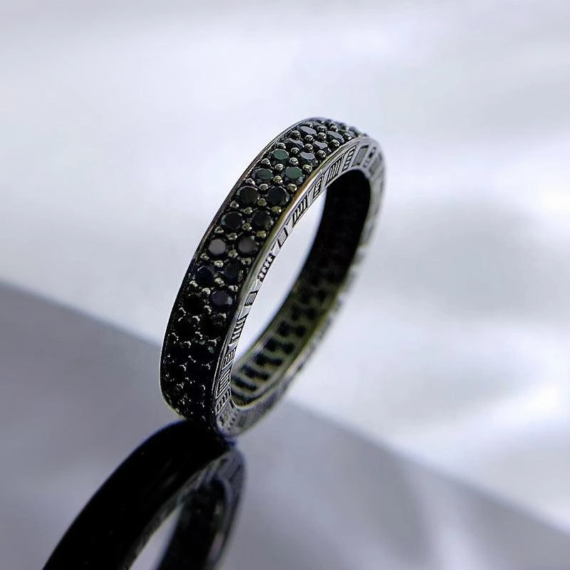 Silver Fashion Black Diamond Stackable Ring 