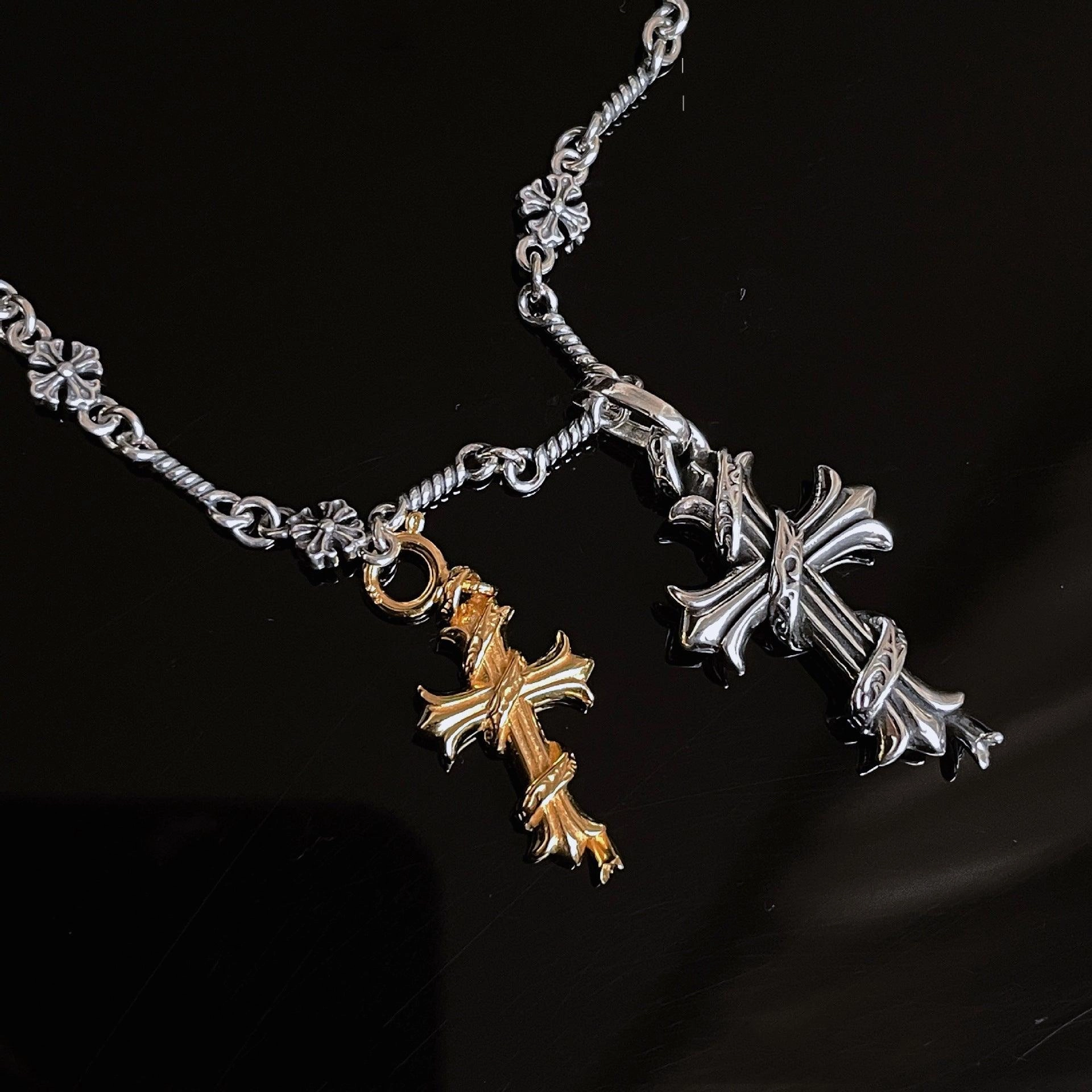 Silver Gold Silver Cross Pendant Detachable Bare Chain Necklace