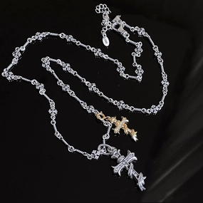 Silver Gold Silver Cross Pendant Detachable Bare Chain Necklace 