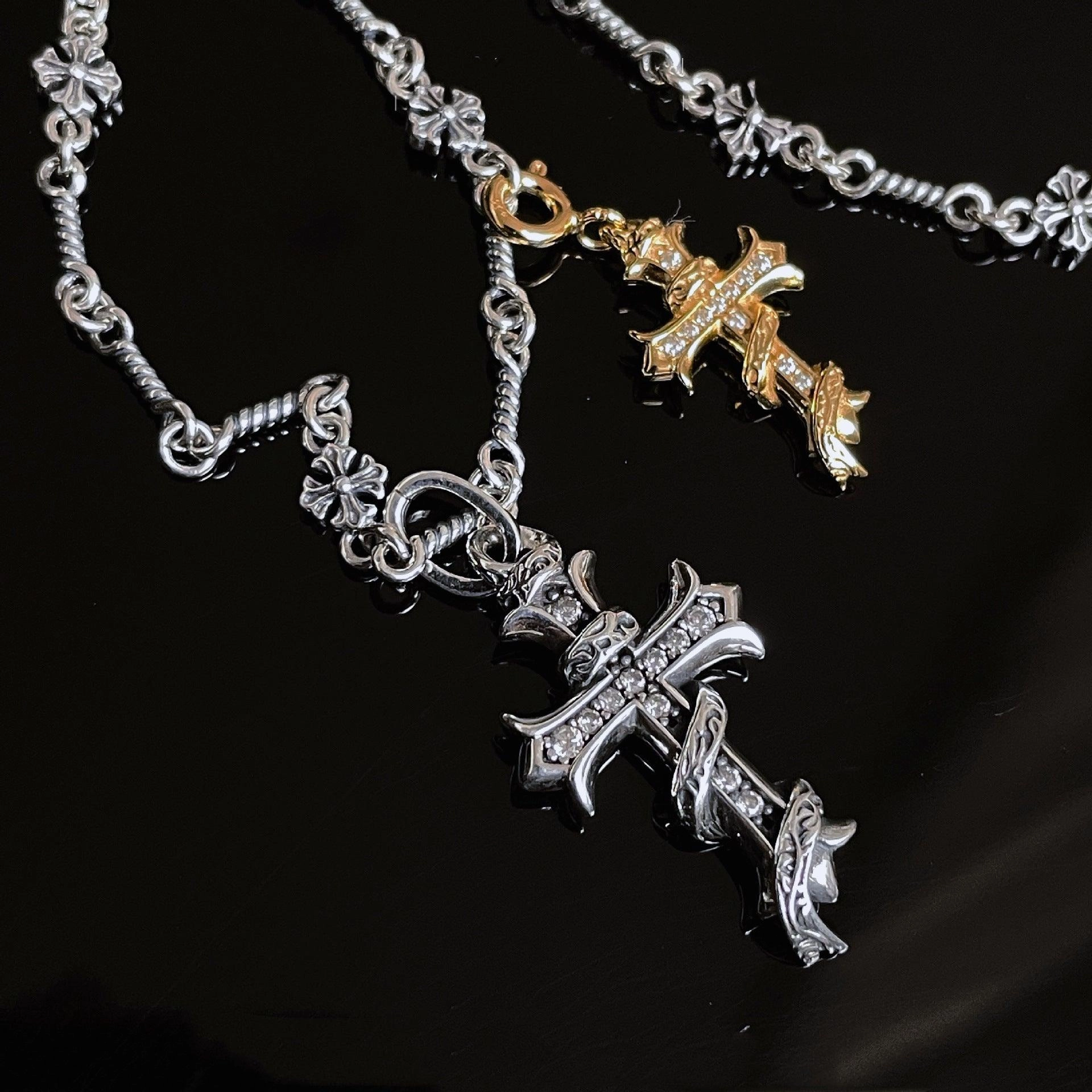 Silver Gold Silver Cross Pendant Detachable Bare Chain Necklace
