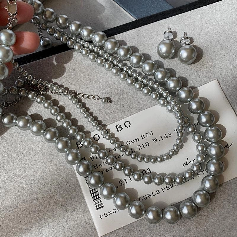 Silver Grey Round Pearl Sweater Chain New Women