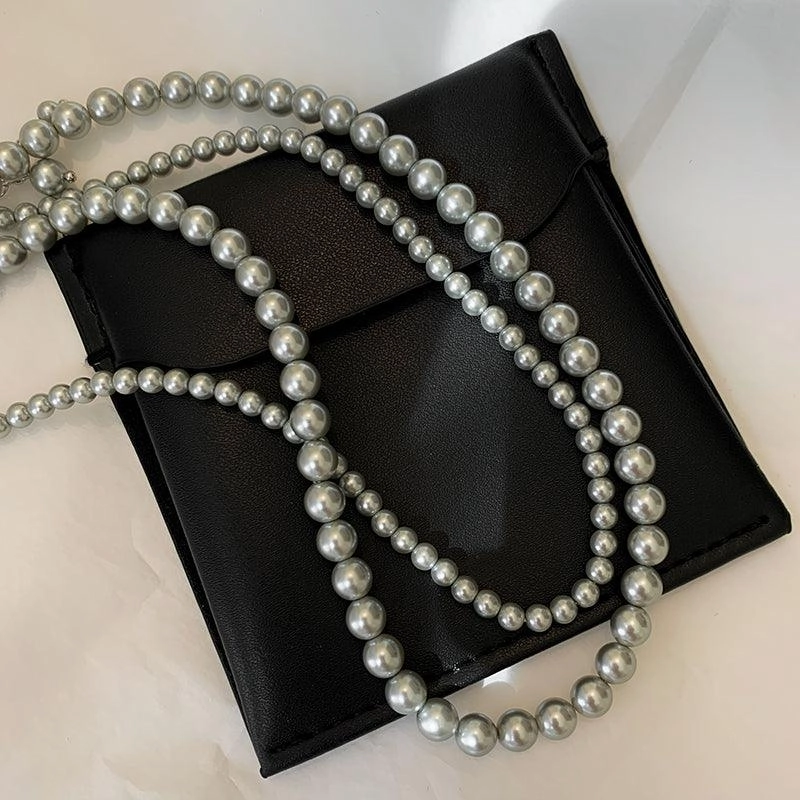 Silver Grey Round Pearl Sweater Chain New Women