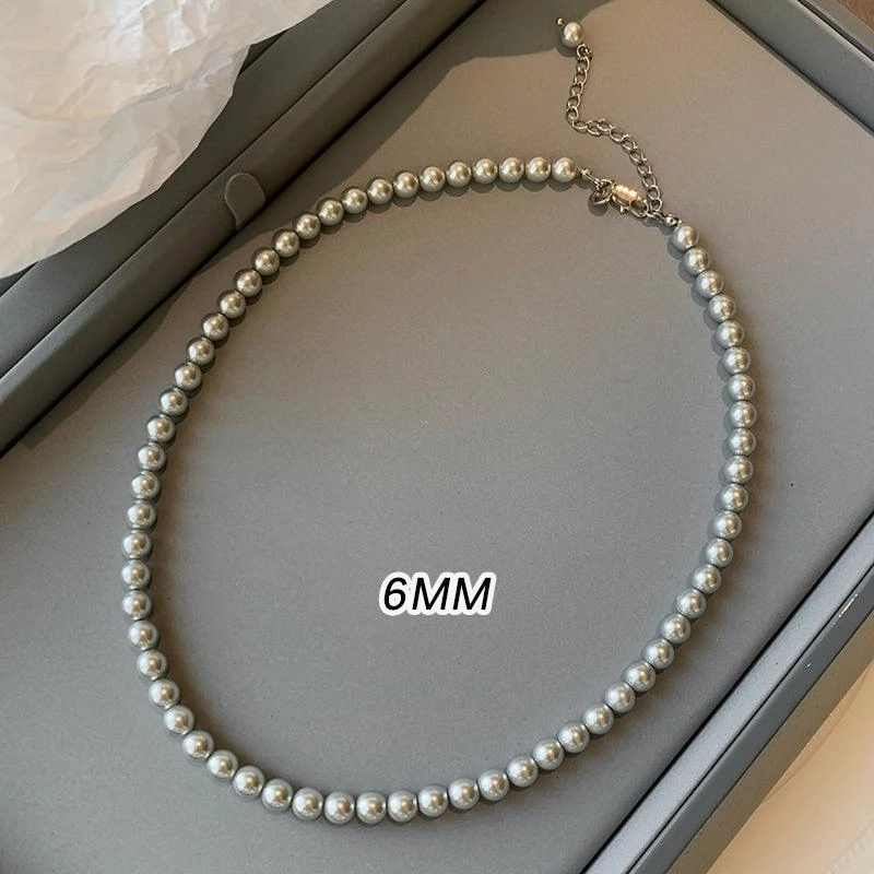 Silver Grey Round Pearl Sweater Chain New Women