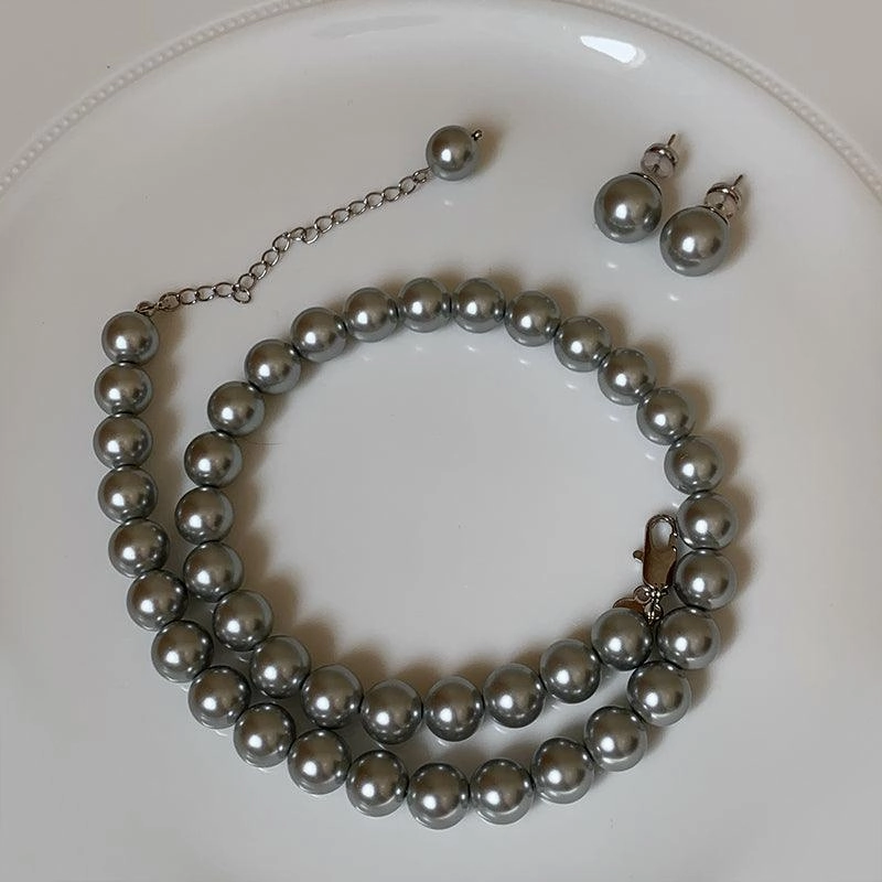 Silver Grey Round Pearl Sweater Chain New Women