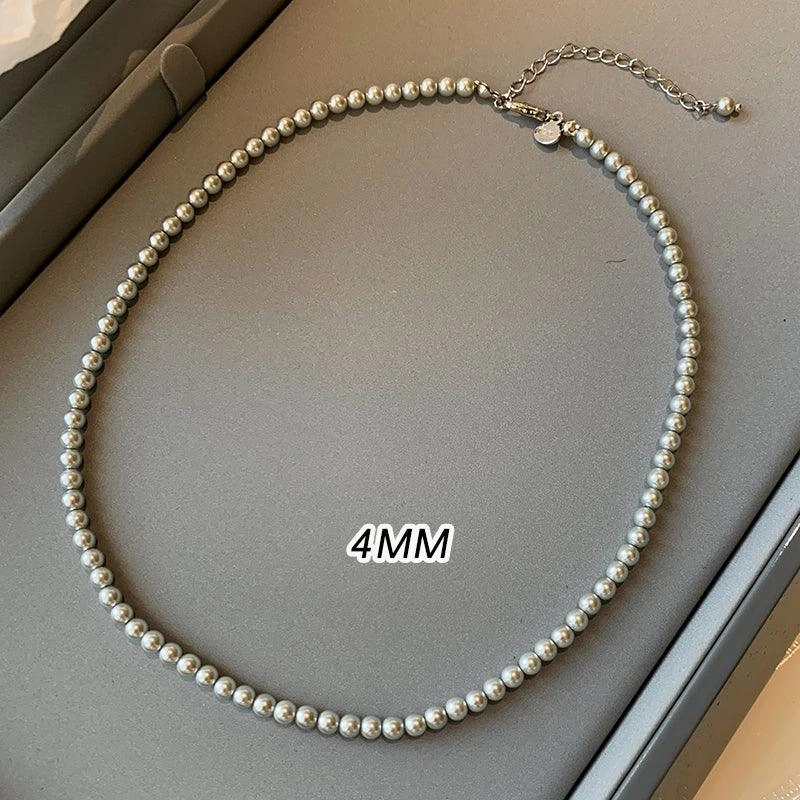 Silver Grey Round Pearl Sweater Chain New Women