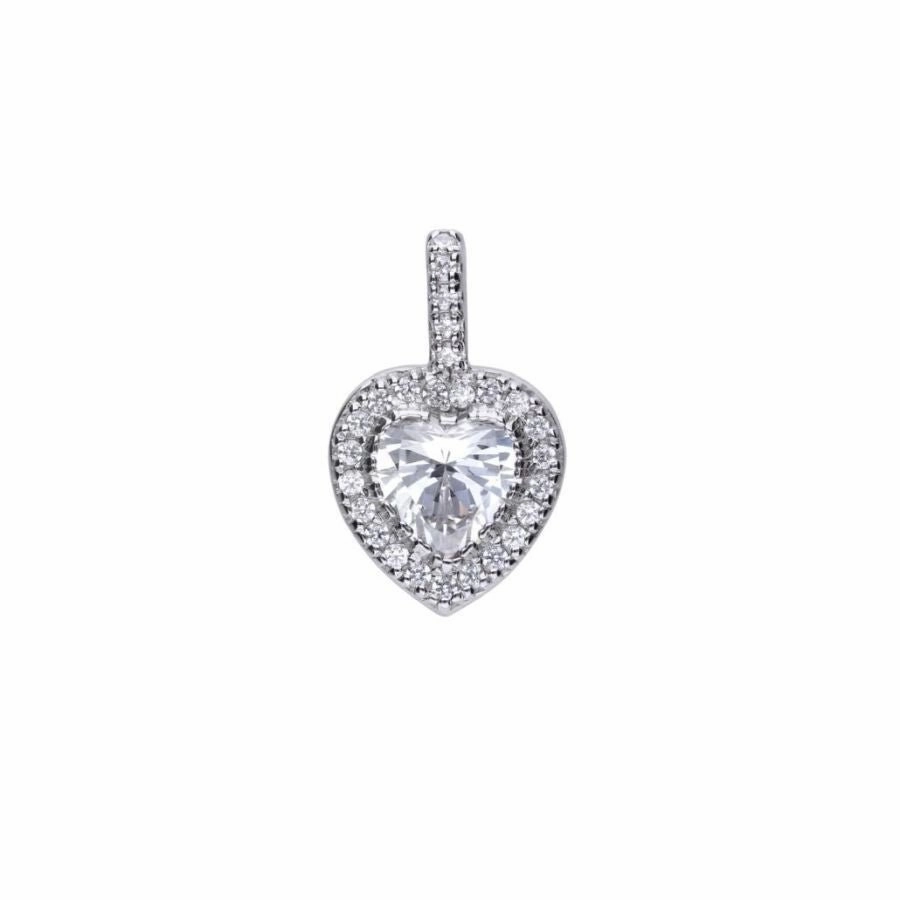 Silver Heart Shaped Cubic Zirconia Halo Cluster Pendant texture-silver-ornament  